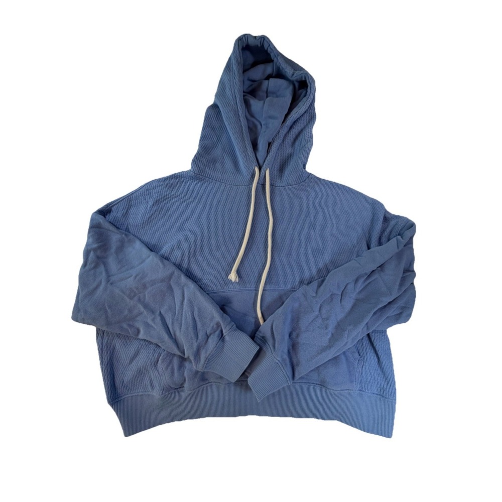 Aerie Medium Blue Textured Waffle Crop Hoodie Size M Pullover Loungewear